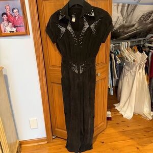Vintage IIF Size 6 Jumpsuit Black w/ Rhinestones Embellished Short Sleeves Retro